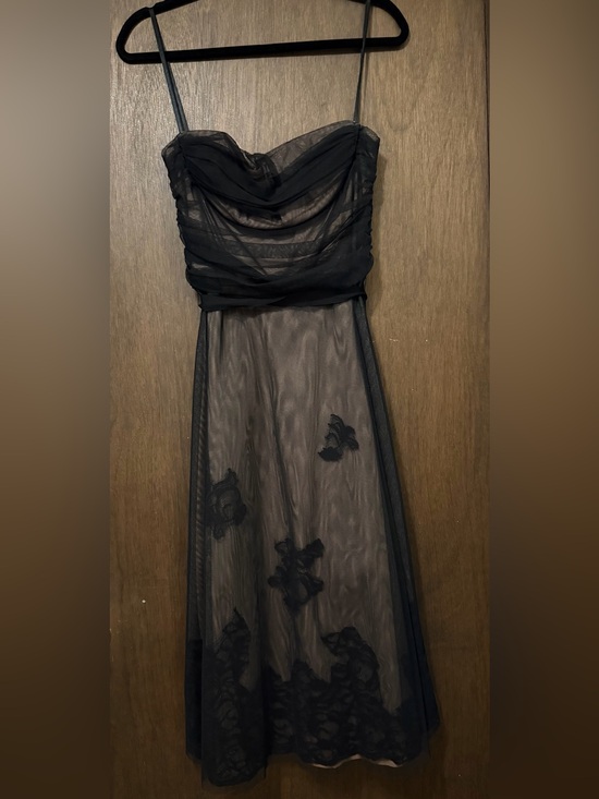 BCBGMaxAzria Dresses & Skirts - Strapless Black Lace-Overlay Midi Dress BCBGMaxAzria